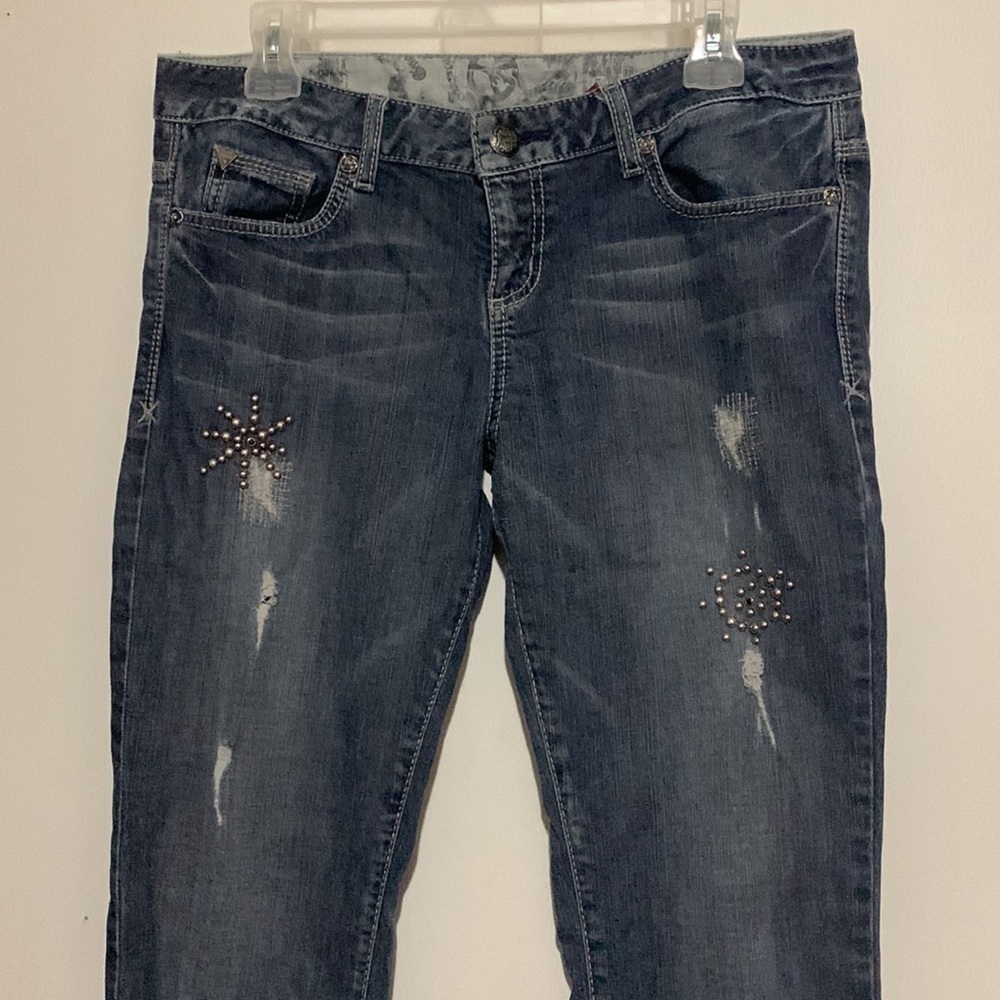 GUESS Y2K Studded Low Rise Straight Leg Jeans Size 31 - Picture 4 of 11